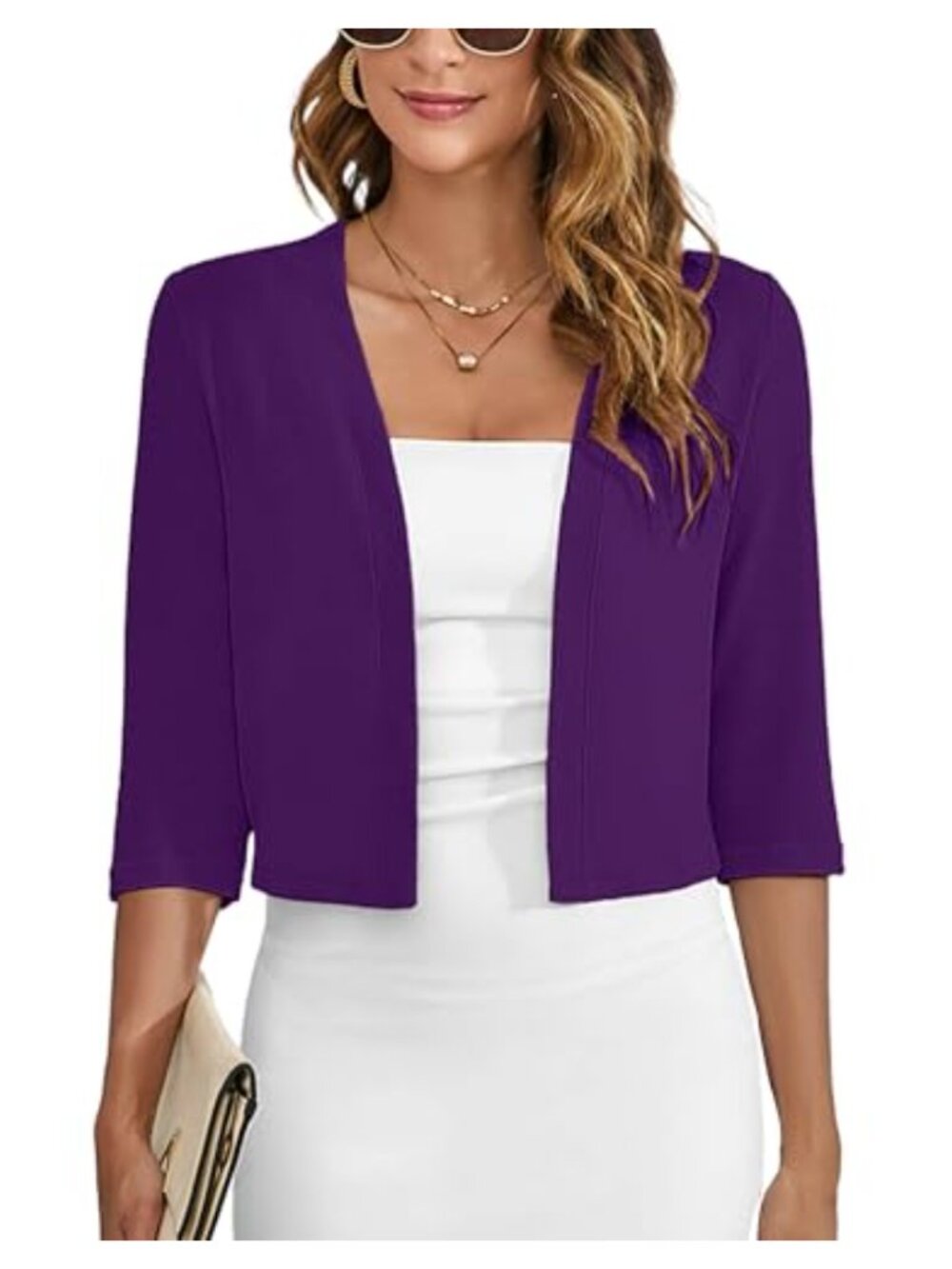 Women's 3/4 Sleeve Open Front Cardigan Shrug Lightweight Casual Bolero
